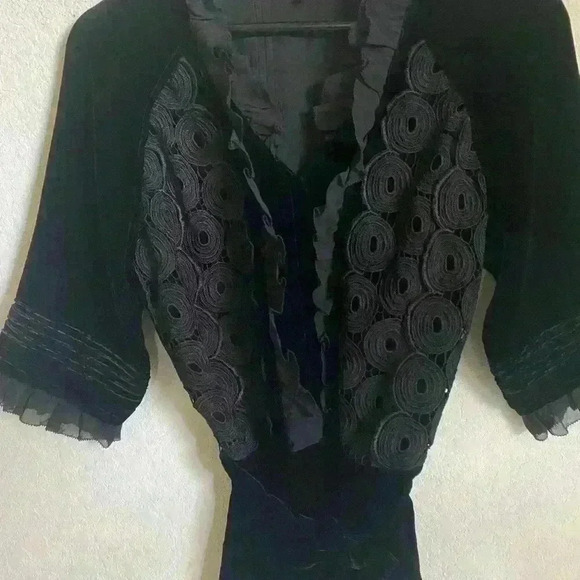 Vivienne Tam Regencycore Silk Blend Black Velvet Appliqué Tie Waist Top Size S - Picture 3 of 15